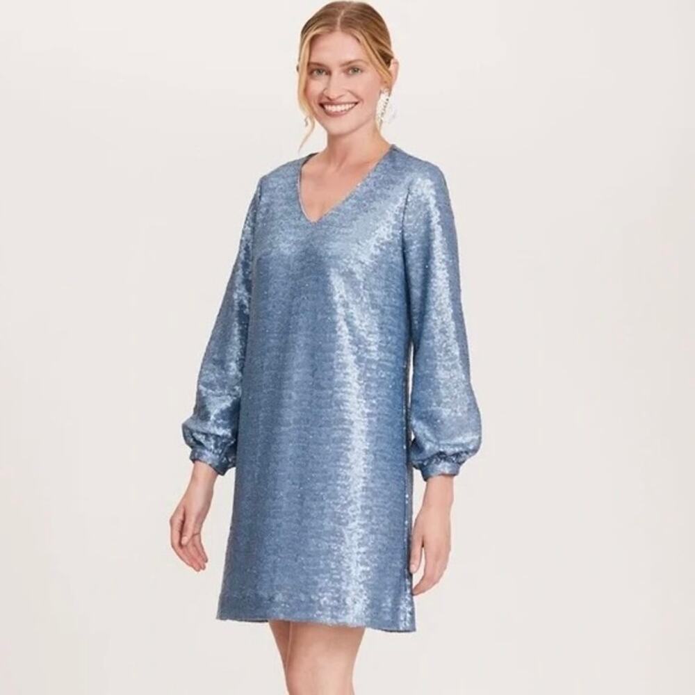 Tyler Boe Porter Sequin‎ Shift Dress Dove Blue Long Sleeve Mini Size M